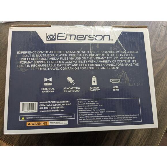 NEW Emerson ET-7000 Portable 7” TV & Digital Multimedia Player Built in Tuner - Picture 9 of 9